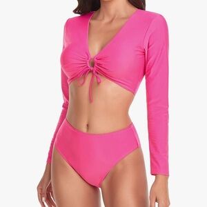 Pink UPF 50 long sleeve bikini set